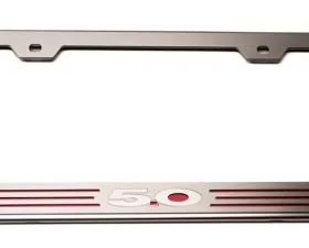 American Car Craft Red Carbon Fiber 5.0 Stainless Steel Custom Ford License Plate Frame Ford Mustang GT
