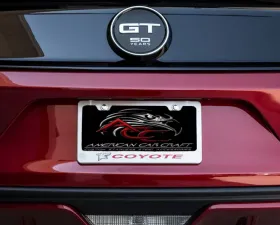 American Car Craft Black Solid Stainless Steel Custom Coyotte License Plate Frame Ford Mustang GT