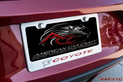 American Car Craft Black Solid Stainless Steel Custom Coyotte License Plate Frame Ford Mustang GT - ACC-272031-SBLK