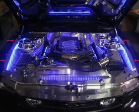 American Car Craft Polished Stainless Blue LED Illuminated Fender Top Caps Ford Mustang V6 | GT 2005-2009