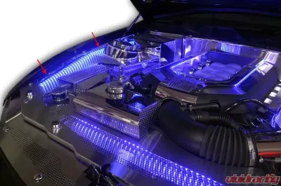 American Car Craft Polished Stainless Red LED Illuminated Fender Top Caps Ford Mustang V6 | GT 2005-2009 - ACC-273050-RDL