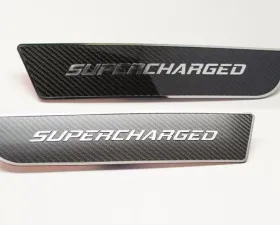 American Car Craft Carbon Fiber Stainless Steel Supercharged Front Door Badges Dodge Charger 2011-2018