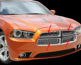 American Car Craft 4Pc Polished Stainless Steel Upper Front Grille Overlays Dodge Charger 2011-2013