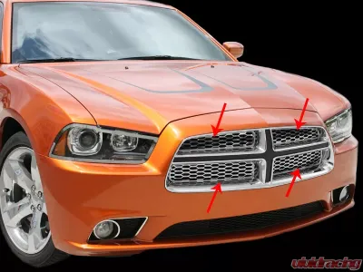 American Car Craft 4Pc Polished Stainless Steel Upper Front Grille Overlays Dodge Charger 2011-2013 - ACC-332005