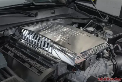 American Car Craft Brushed/Polished Stainless Steel Plenum/Supercharger Engine Cover Dodge Challenger | Charger 2015-2023 - ACC-333024