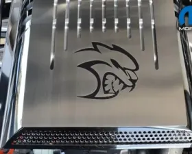 American Car Craft Black Carbon Fiber Hellcat Logo Plenum Supercharger Cover Dodge Charger 2015-2023