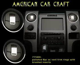 American Car Craft 8Pc Polished/Brushed Stainless A/C Front Vent Trim Rings Ford F-150 | Raptor 2010-2014