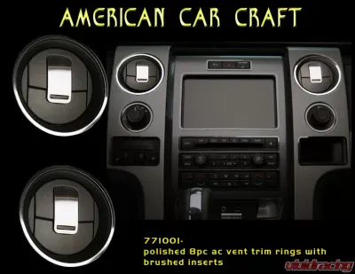 American Car Craft 8Pc Polished/Brushed Stainless A/C Front Vent Trim Rings Ford F-150 | Raptor 2010-2014 - ACC-771001
