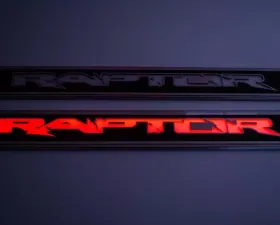 American Car Craft 2Pc Carbon Fiber Front Door Sills w/Blue LED Illuminated Raptor Lettering Ford Raptor 2010-2014