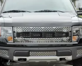 American Car Craft 4Pc Carbon Fiber Wrapped Stainless Steel Front Grille Ford Raptor 2010-2014