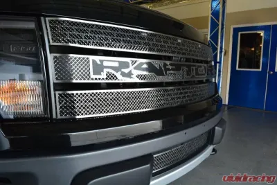 American Car Craft 3Pc Stainless Steel Black Brushed Raptor Logo Laser Mesh Grille Ford Raptor 2010-2014 - ACC-772025