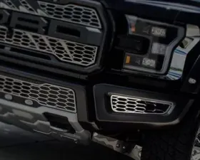 American Car Craft 2Pc Polished Premium Stainless Steel Front Lower Bumper Leaf Grilles Ford Raptor 2017-2020