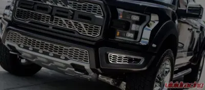 American Car Craft 2Pc Polished Premium Stainless Steel Front Lower Bumper Leaf Grilles Ford Raptor 2017-2020 - ACC-772079