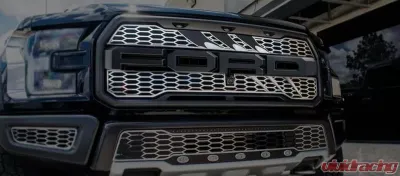 American Car Craft 2Pc Polished Stainless Steel Slash Style Upper Grille Overlays Ford Raptor 2017-2020 - ACC-772081