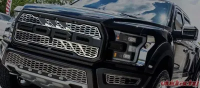 American Car Craft 2Pc Brushed Stainless Steel Slash Style Upper Grille Overlays Ford Raptor 2017-2020 - ACC-772082