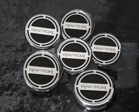 American Car Craft 6Pc Black Solid Triple Plated Chrome Inlay Fluid Cap Covers Ford Raptor 2010-2014