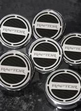 American Car Craft 6Pc Black Carbon Fiber Triple Plated Chrome Inlay Fluid Cap Covers Ford Raptor 2010-2014                                     - ACC-773009-BLK - Image 2