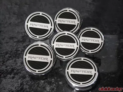 American Car Craft 6Pc Black Carbon Fiber Triple Plated Chrome Inlay Fluid Cap Covers Ford Raptor 2010-2014 - ACC-773009-BLK