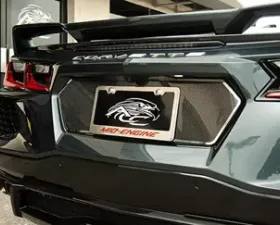 American Car Craft Black Brushed Stainless Steel Trim Carbon Fiber Tag Back Plate Chevrolet C8 Corvette 2020-2024