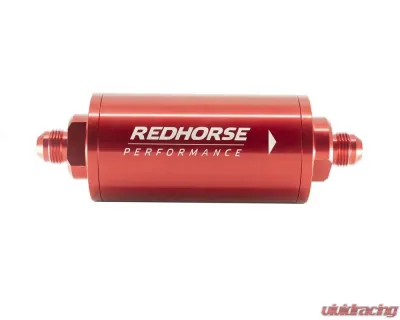 Redhorse Performance 6" Cylindrical In-Line Race Fuel Filter w/ 12 Micron Fiberglass Element - 06 AN - Red - 4651-06-3-12
