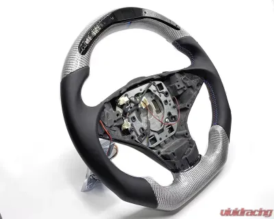 BMW M5 | M6 E6x OEM Upgraded Steering Wheel Shift Light Tri-Color Stitching Silver Carbon - VR-SW-37