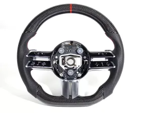 Mercedes E53 | E63 AMG OEM Upgraded Steering Wheel Carbon Fiber, Red Stripe and Stitching