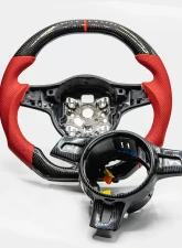 Porsche 997.2 | 991 | 981 | 970 PDK Paddle OEM Steering Wheel Carbon Fiber Red Stripe Red Leather Grips                                     - VR-PORS-9972-PDK2-STRWHL - Image 4