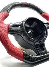 Porsche 997.2 | 991 | 981 | 970 PDK Paddle OEM Steering Wheel Carbon Fiber Red Stripe Red Leather Grips                                     - VR-PORS-9972-PDK2-STRWHL - Image 3