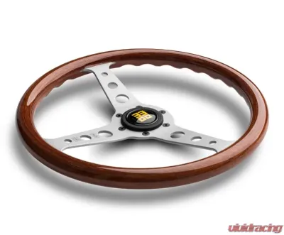 MOMO INDY Mahogany Wood Steering Wheel, Brushed Aluminum