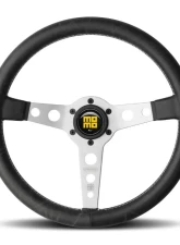 Momo Prototipo Heritage Black Leather, White Stitching, Brushed Aluminum Spokes                                     - PRH35BK0S - Image 6