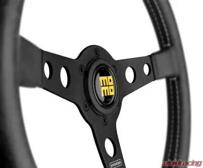 Momo Prototipo Heritage Blk Lea, White Stitching, Blk Spoke - PRH35BK2B