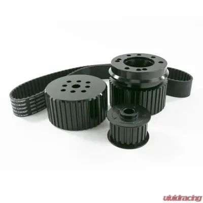 Top Street Performance Gilmer Style Pulley Kit; Billet Aluminum; SBC Long Water Pump; Black - 10091BK