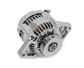 Top Street Performance Alternator; GM Mini Denso Style Race V-Belt 90 Amps; Chrome