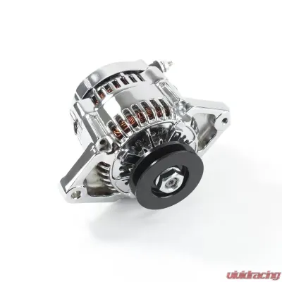 Top Street Performance Alternator; Mini Denso Style Race 3/8" V-Belt 90 Amps; Chrome - ES1014C