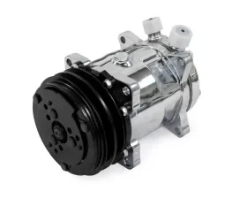 Top Street Performance A/C Compressor; Sanden 508 R134 V-Belt; Chrome with Black Clutch
