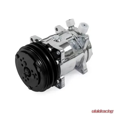 Top Street Performance A/C Compressor; Sanden 508 R134 V-Belt; Chrome with Black Clutch - HC5001C