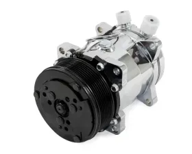 Top Street Performance A/C Compressor; Sanden 508 R134 Serpentine Belt; Chrome with Black Clutch