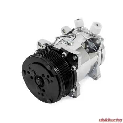 Top Street Performance A/C Compressor; Sanden 508 R134 Serpentine Belt; Chrome with Black Clutch - HC5002C