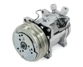 Top Street Performance A/C Compressor; Sanden 508 R134 V-Belt; Chrome with Silver Clutch