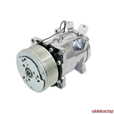 Top Street Performance A/C Compressor; Sanden 508 R134 Serpentine Belt; Chrome with Silver Clutch - HC5004C