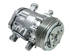 Top Street Performance A/C Compressor; Sanden SD-7 R134 Serpentine Belt; Polished with Silver Clutch