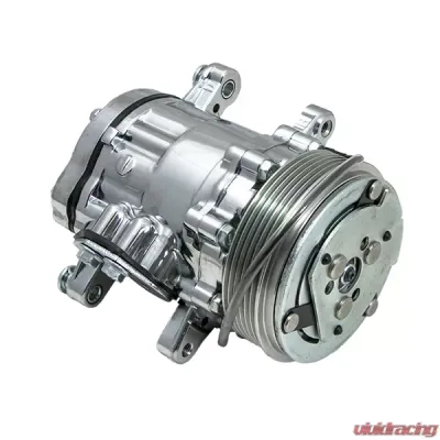 Top Street Performance A/C Compressor; Sanden SD-7 R134 Serpentine Belt; Polished with Silver Clutch - HC5005P