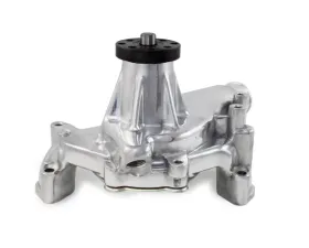 Top Street Performance Mechanical Water Pump; Aluminum; Polished; Chevrolet SB Long Neck; Reverse