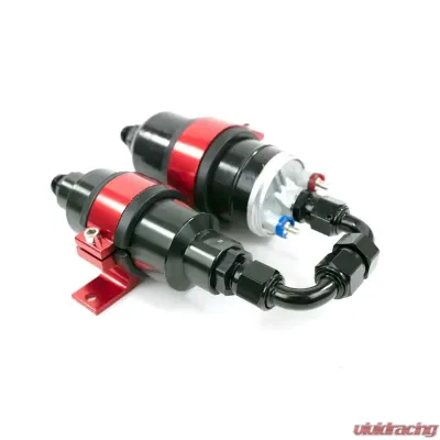 Top Street Performance Fuel Pump and Filter Bracket; Aluminum Bosch 044 Style Pump; Red - JM1020R