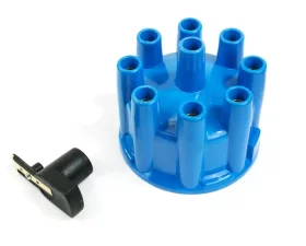 Top Street Performance Pro Billet & Ready to Run Distributor Cap and Rotor Kit; 8 Cyl Female; Blue