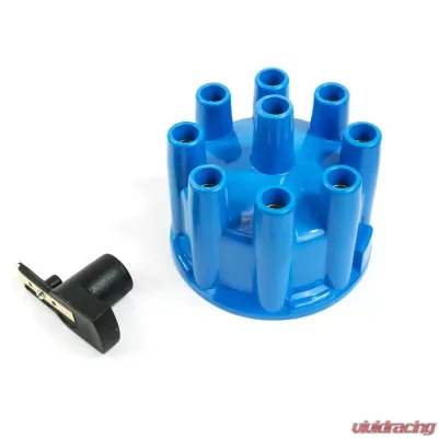 Top Street Performance Pro Billet & Ready to Run Distributor Cap and Rotor Kit; 8 Cyl Female; Blue - JM6972BL