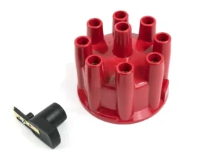 Top Street Performance Pro Billet & Ready to Run Distributor Cap and Rotor Kit; 8 Cyl Female; Red