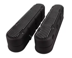 Top Street Performance Valve Covers; Finned Cast Alum.; with Coil Covers LS; Black