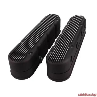 Top Street Performance Valve Covers; Finned Cast Alum.; with Coil Covers LS; Black - JM8082-2BK