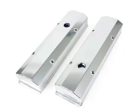 Top Street Performance Valve Covers; Fab. Alum.; Long Bolt with Holes SBC Perim.; Clear Anodized